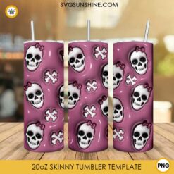 Skull With Bow 3D Puff 20oz Tumbler Wrap PNG, Halloween Girl Tumbler Template PNG Files
