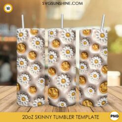 Smiley Face And Daisy 3D Puff 20oz Tumbler Wrap PNG Digital Download