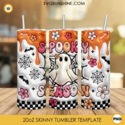 Spooky Season 3D Puff 20oz Tumbler Wrap PNG, Funny Ghost Halloween Tumbler Template Digital Download