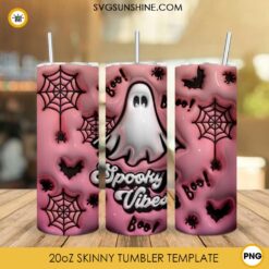 Spooky Vibes 3D Puff 20oz Tumbler Wrap PNG, Cute Halloween Ghost Tumbler Template PNG Designs