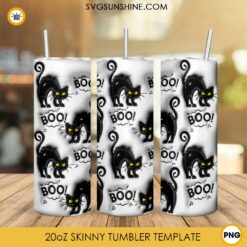 Black Cat Boo 3D Puff 20oz Tumbler Wrap PNG, Halloween Cat Tumbler Template PNG