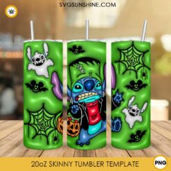Stitch Frankenstein 3D Puff 20oz Tumbler Wrap PNG, Stitch Halloween Tumbler Template PNG