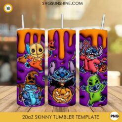 Stitch Halloween Characters 3D Puff 20oz Tumbler Wrap PNG Sublimation Files