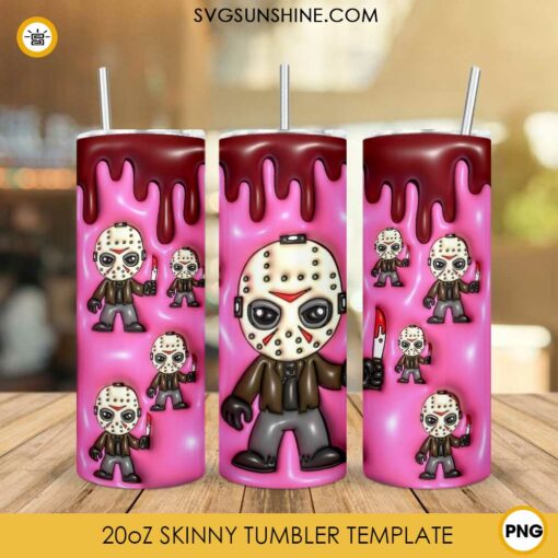 Chibi Jason Voorhees 3D Puff 20oz Tumbler Wrap PNG, Friday The 13th Tumbler Template PNG Design Download