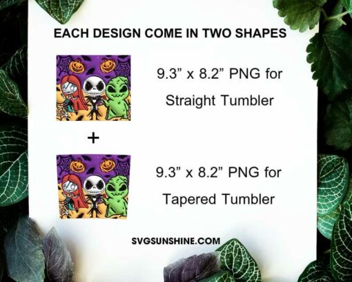 Jack Skellington Sally And Oogie Boogie 3D Puff 20oz Tumbler Wrap PNG Designs