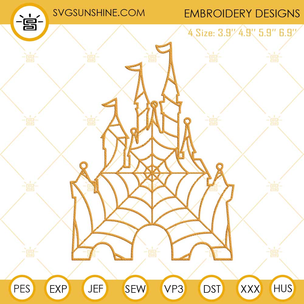 Spider Web Halloween Castle Embroidery Design