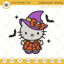 Witch Hello Kitty Halloween Embroidery Design Files