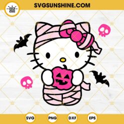 Mummy Hello Kitty Halloween SVG, Hello Kitty Pink Pumpkin SVG, Bat Skull SVG