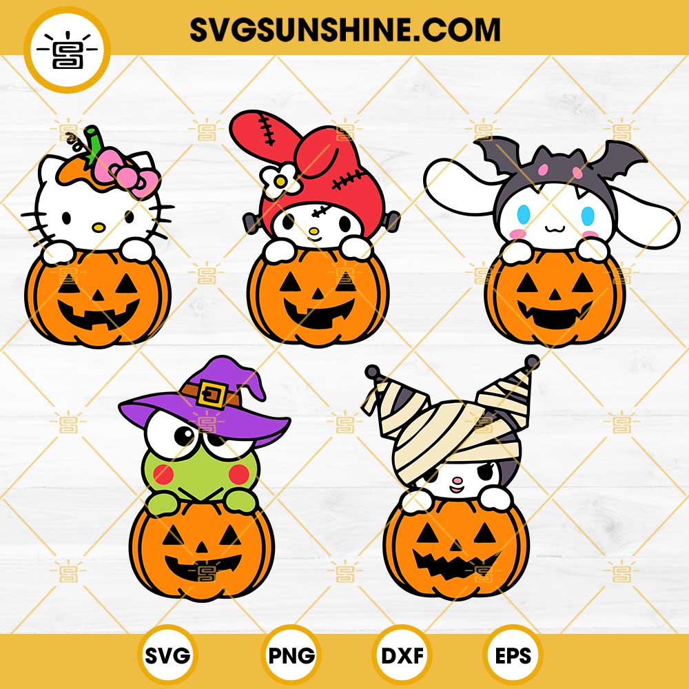 Sanrio Characters Halloween SVG, Hello Kitty Pumpkin SVG, Kuromi SVG