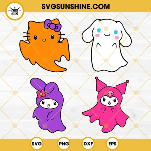 Sanrio Ghost Halloween SVG, Hello Kitty Halloween SVG, Kuromi SVG, Cinnamoroll SVG, My Melody SVG