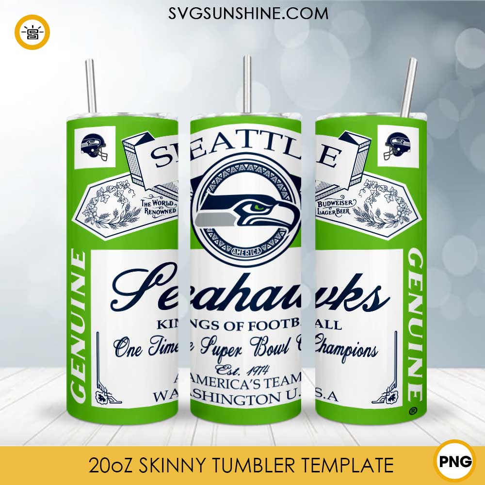 Seattle Seahawks Genuine Kings Of Football Skinny Tumbler Design PNG File Digital Download