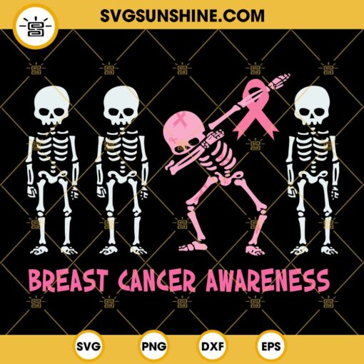 Skeleton Breast Cancer Awareness SVG, Dabbing Skeleton Pink Ribbon SVG, Breast Cancer Halloween SVG