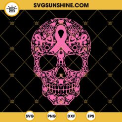 Sugar Skull Pink Ribbon SVG, Skull Breast Cancer Awareness SVG, Fight Cancer SVG
