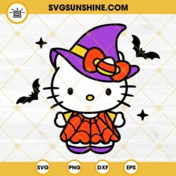 Witch Hello Kitty Halloween SVG PNG DXF EPS Cut Files For Cricut Silhouette
