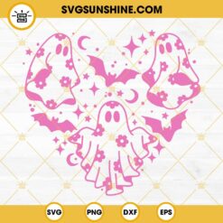 Spooky Ghost Heart SVG, Pink Floral Ghost SVG, Cute Halloween Girl SVG PNG DXF EPS
