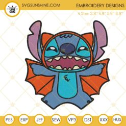 Stitch Halloween Bat Embroidery Files, Lilo Stitch Spooky Embroidery Designs