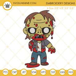 Zombie Chibi Embroidery Files, Halloween Horror Machine Embroidery Designs