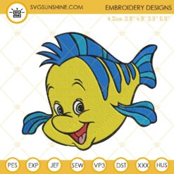 Flounder Ariel Embroidery Designs, Little Mermaid Fish Machine Embroidery Files