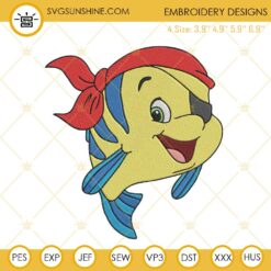 Flounder Pirate Embroidery Designs, Little Mermaid Fish Embroidery Machine Files