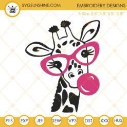 Giraffe Bubble Gum Embroidery Designs, Funny Animals Embroidery Files