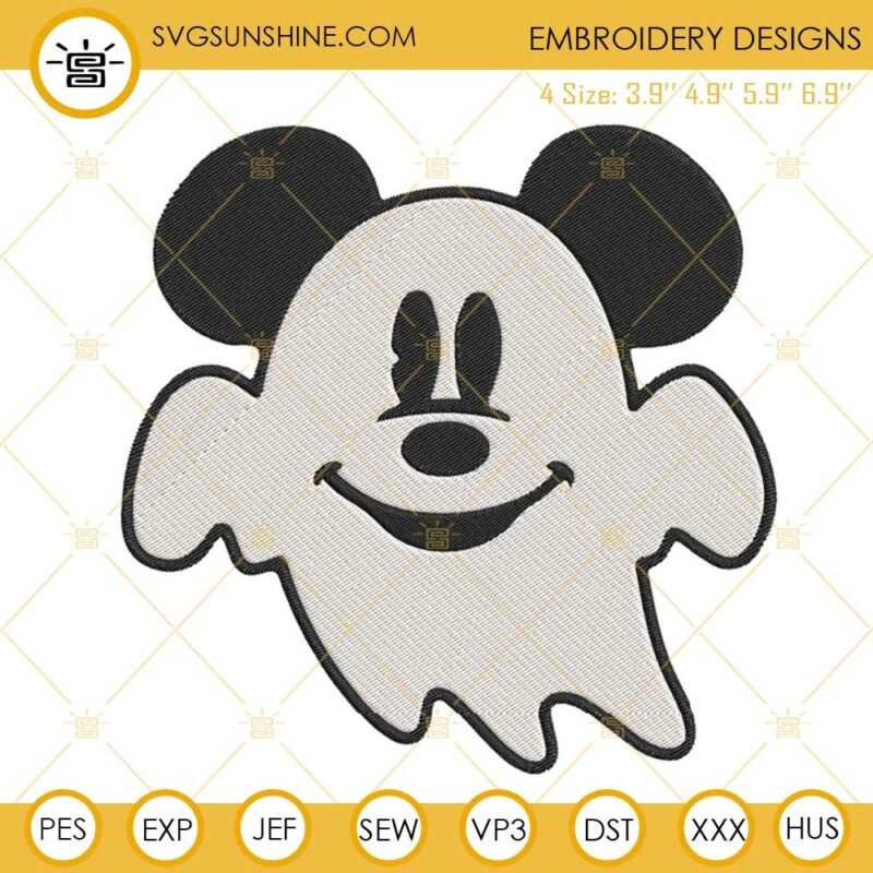 Cute Mickey Ghost Embroidery Files, Disney Mouse Halloween Embroidery ...