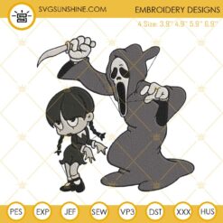 Scream With Wednesday Embroidery Designs, Horror Halloween Embroidery Files