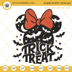 Trick Or Treat Minnie Ears Machine Embroidery Designs, Halloween Disney Mouse Embroidery Files