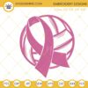 Volleyball Pink Ribbon Embroidery Designs, Breast Cancer Sports Embroidery Files
