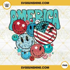 Retro America Lightning Bolt PNG, 4th Of July PNG, America Disco Ball Smiley Face PNG File Designs