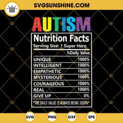 Autism Nutrition Facts SVG SVG, Autism SVG, Autism Awareness SVG