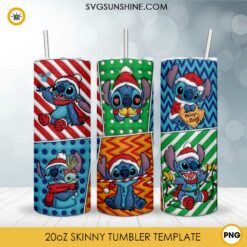 3D Inflated Stitch Merry Christmas 20oz Tumbler Wrap PNG File