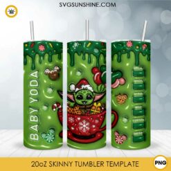 3D Inflated Baby Yoda Merry Christmas Starbucks 20oz Tumbler Wrap PNG File