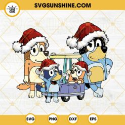 Bluey And Bingo With Santa Hat SVG, Bluey Christmas Lights SVG
