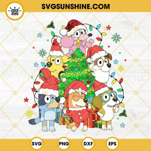 Bluey Friends Christmas Tree SVG, Christmas Cartoon SVG, Bluey Dog & Friends Christmas SVG