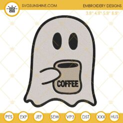 Boo Ghost Drinking Coffee Halloween Embroidery Designs
