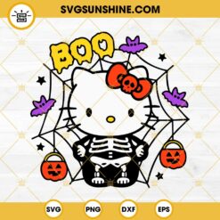 Boo Skeleton Hello Kitty Halloween SVG, Spider Web Hello Kitty SVG PNG DXF EPS Files