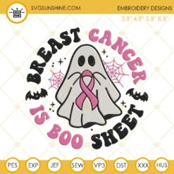 Breast Cancer Is Boo Sheet Embroidery Files, Halloween Breast Cancer Embroidery Designs