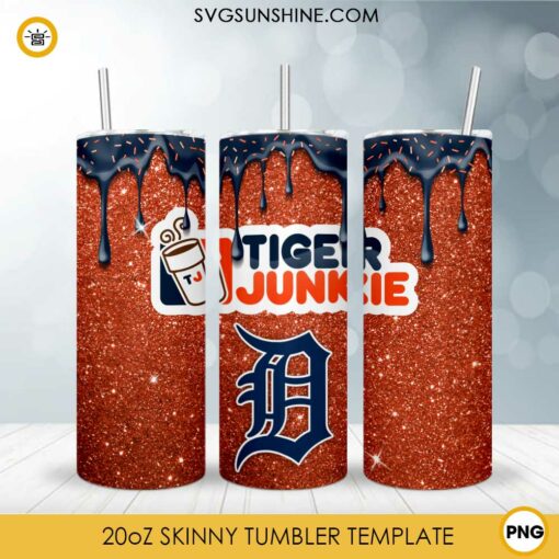 Detroit Tigers Dunkie Junkie Glitter 20oz Tumbler Wrap PNG File