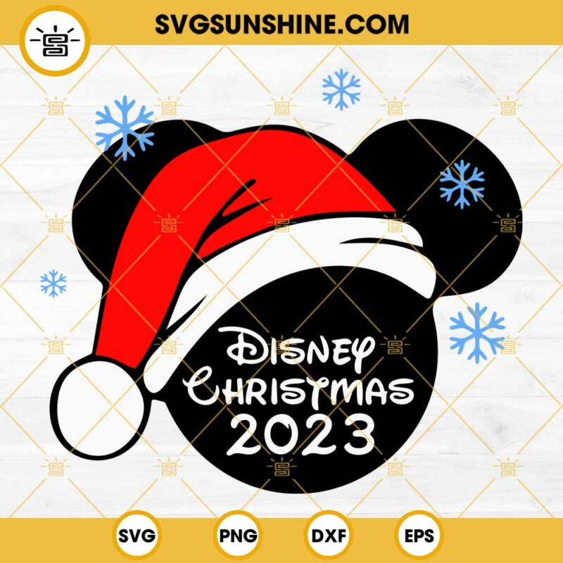 Disney Christmas 2023 SVG, Mickey Santa Hat Christmas SVG, Snowflake