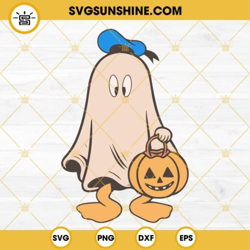 Donald Duck Ghost Halloween Pumpkin SVG, Disney Donald Duck Halloween SVG PNG Cut Files