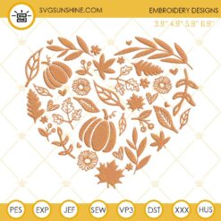 Fall Heart Embroidery Designs, Autumn Heart Embroidery Design Files