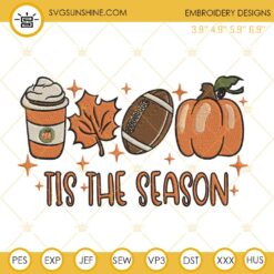 Football Tis The Season Coffee Pumpkin Embroidery Design Files