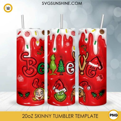 Grinch And Friends Believe Christmas 3D 20oz Tumbler Wrap PNG File