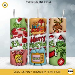 3D Grinch Christmas Inflated Tumbler Wrap, Merry Grinchmas 20oz Tumbler Wrap PNG File