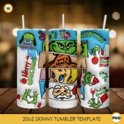3D Grinch Christmas Inflated Tumbler Wrap, Grinch Friends Christmas 20oz Tumbler Wrap PNG File