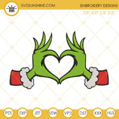 Grinch Heart Hands Christmas Embroidery Design Files