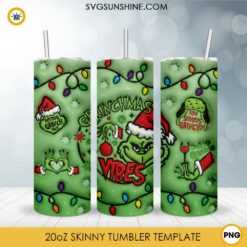 3D Puffy Grinchmas Vibes Christmas Light Tumbler Wrap PNG File