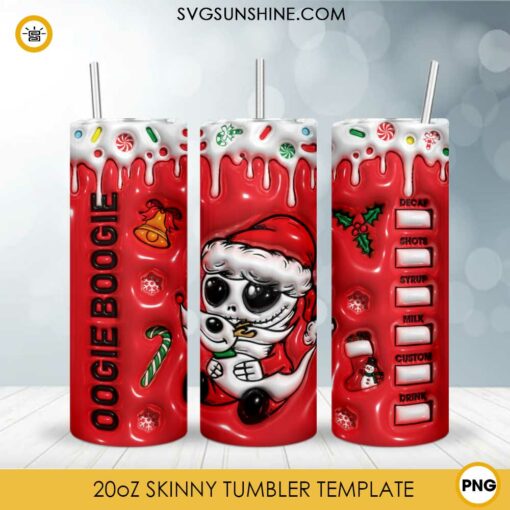 3D Inflated Jack Skellington Santa Claus Christmas Tumbler Wrap PNG File