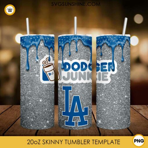 Los Angeles Dodgers Dunkie Junkie Glitter 20oz Tumbler Wrap PNG File