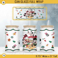 Mickey And Friends 16oz Libbey Can Glass Wrap PNG, Disney Christmas Cup Wrap PNG Digital File Download